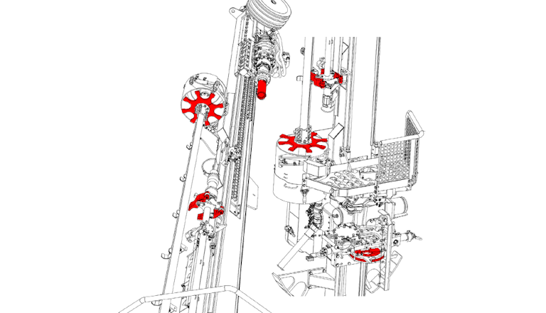 Thread greasing system for boom surface drills