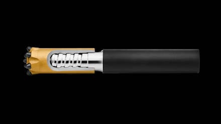 Top hammer drilling tool Alpha340 black background
