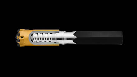 Top hammer drilling tool Alpha360 black background